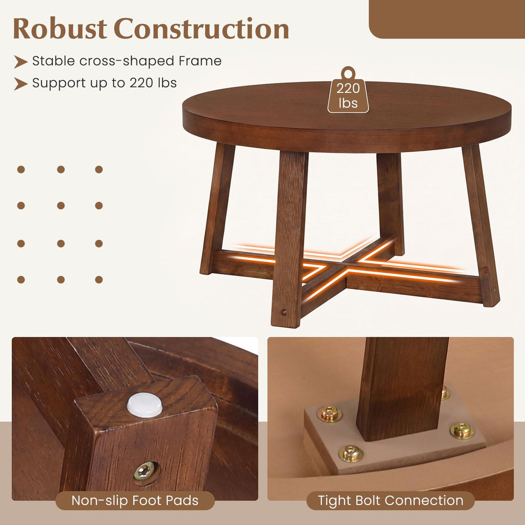 Round Coffee Table, 30" Wood Center Table, Walnut