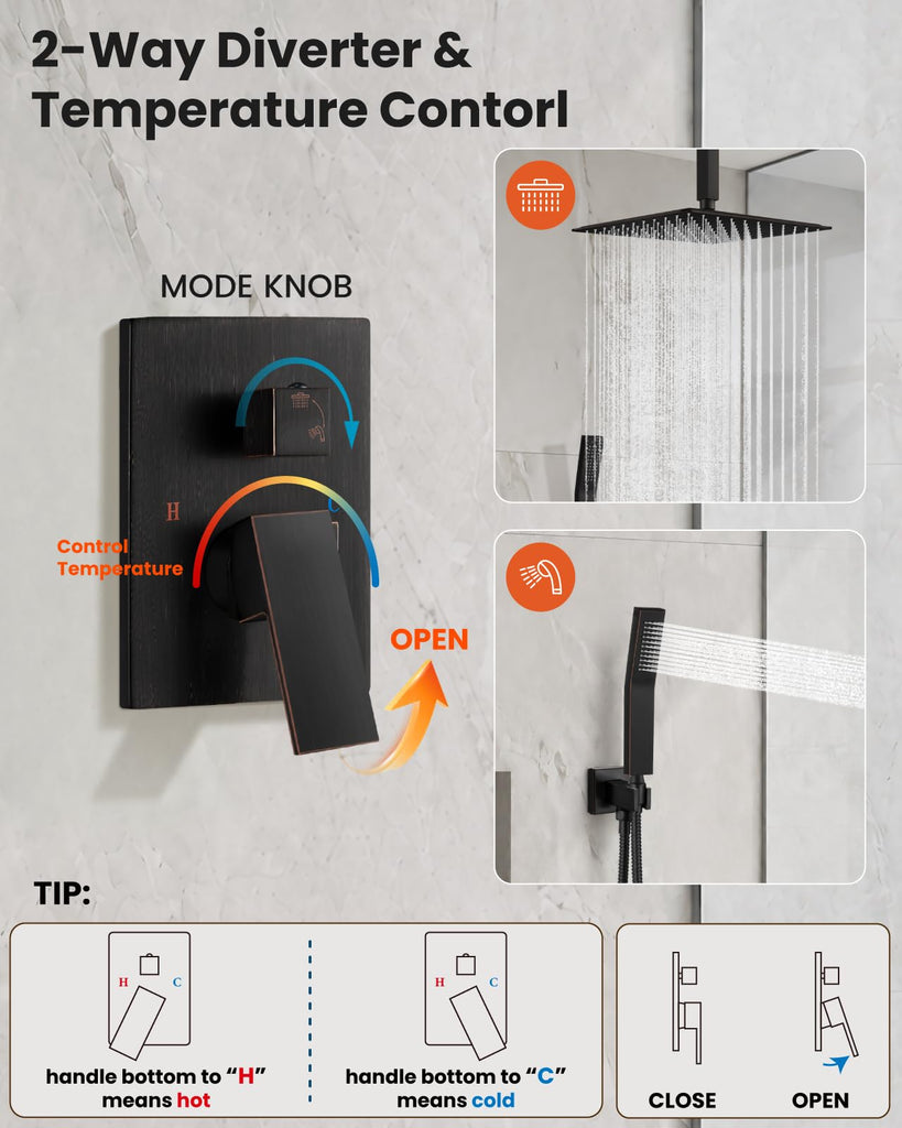 Ceiling Shower System with Handheld Oil Rubbed Bronze, 10 inch Head