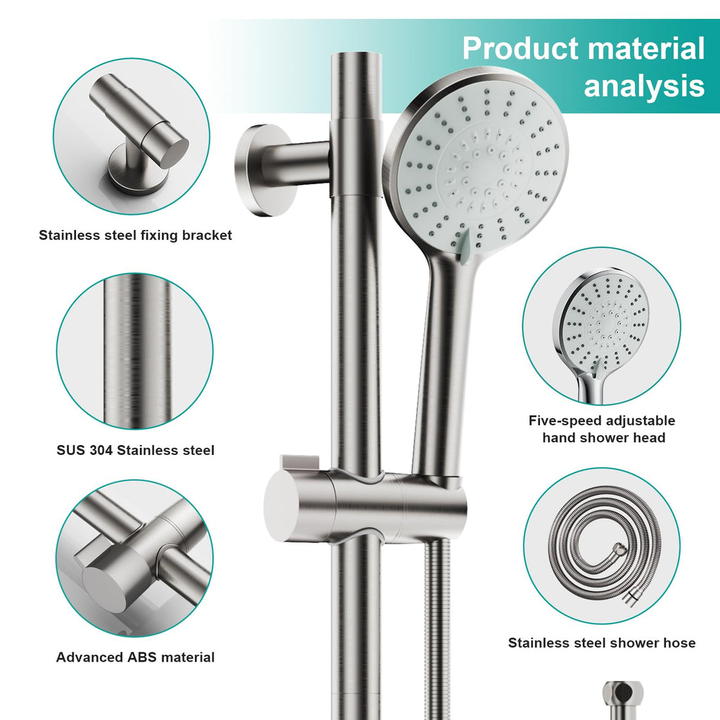 Shower Slide Bar Handheld Shower Head with Hose, 5-Function Hand Shower with Wall Mount,shower slide bar,adjustable