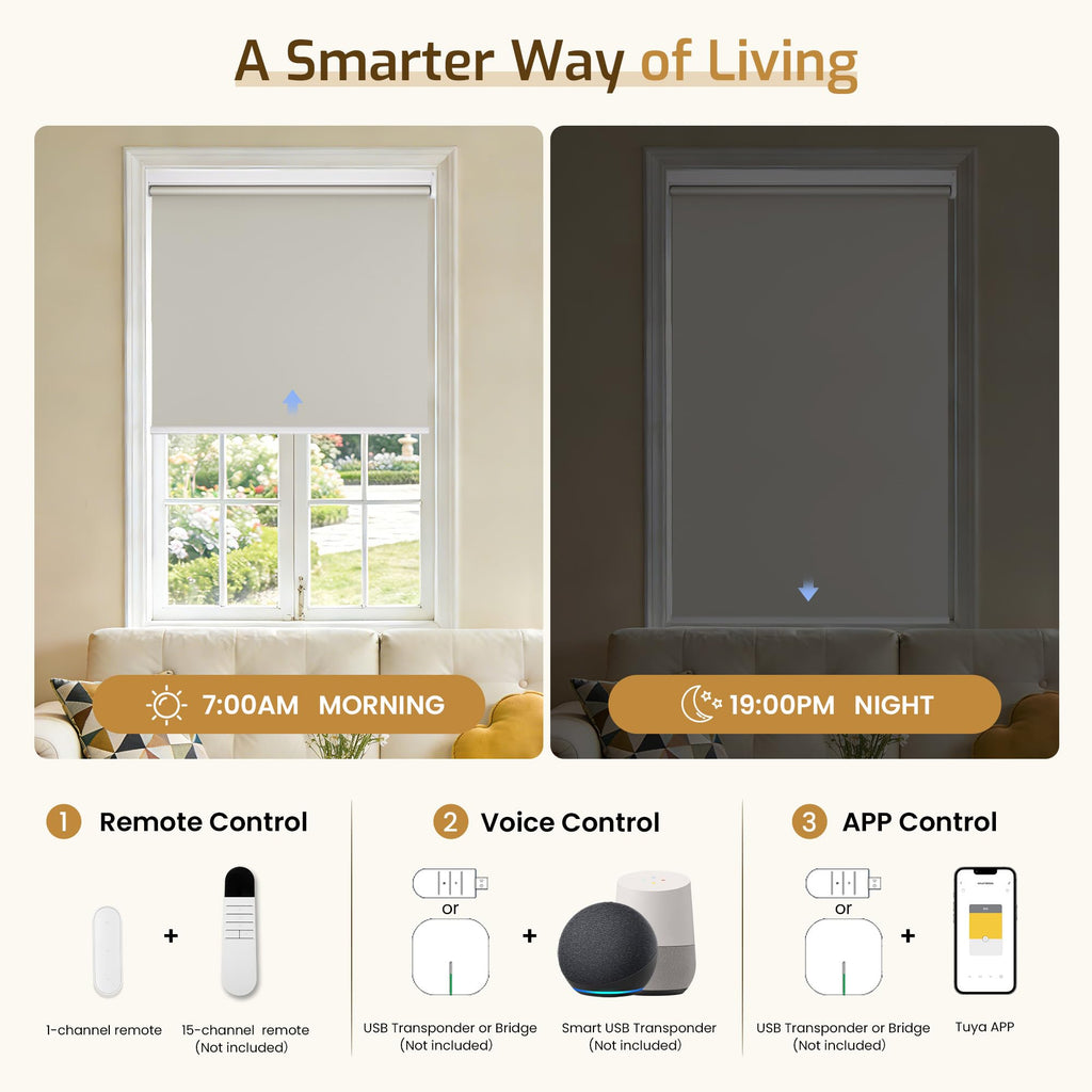 Motorized Blinds with Remote Control, Blackout Roller Shade Electric Shades Cordless Smart Blinds Living Room