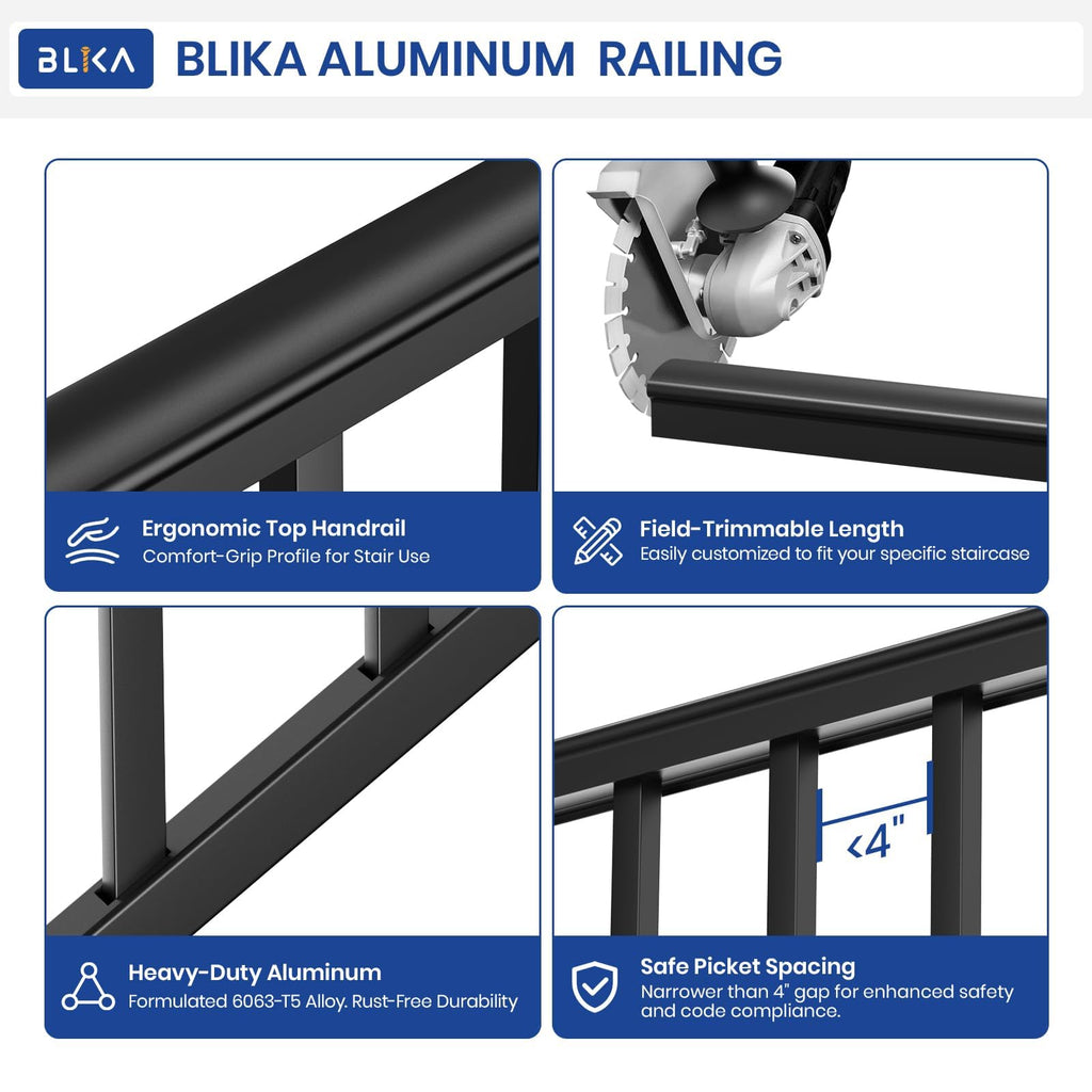 36 ". H x 4 ft. W Aluminum Stair Railing Kit with 2 39" Post