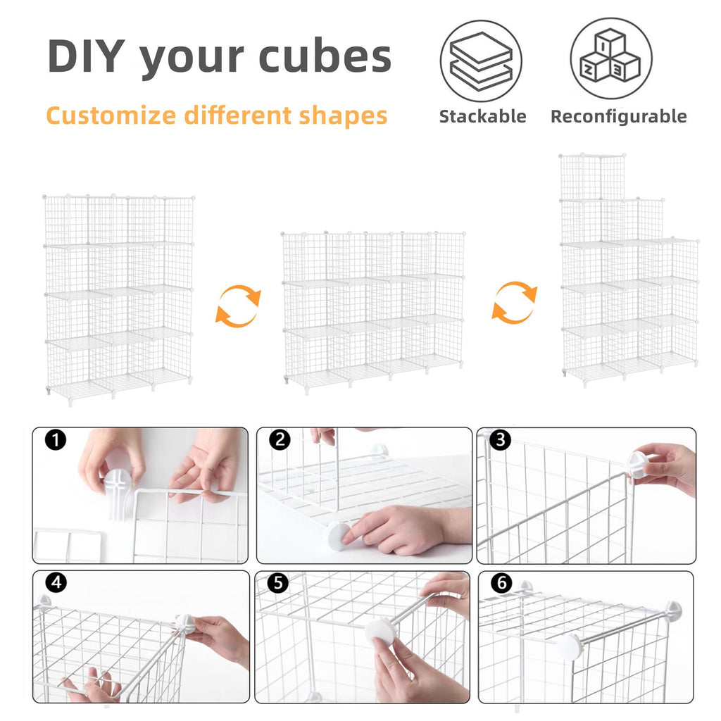 Wire Cube Storage, Closet Organizer, 12 Cube Storage Shelf, White
