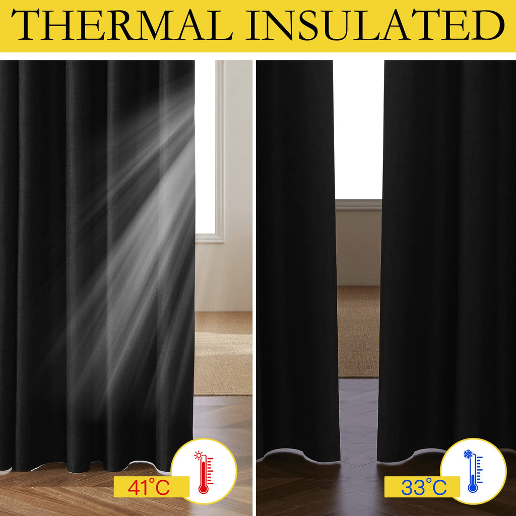 Vintage Open Linen Weave Flax Thermal Curtains, 100% Blackout Curtains 45 inches Long, Soundproof Window Treatment