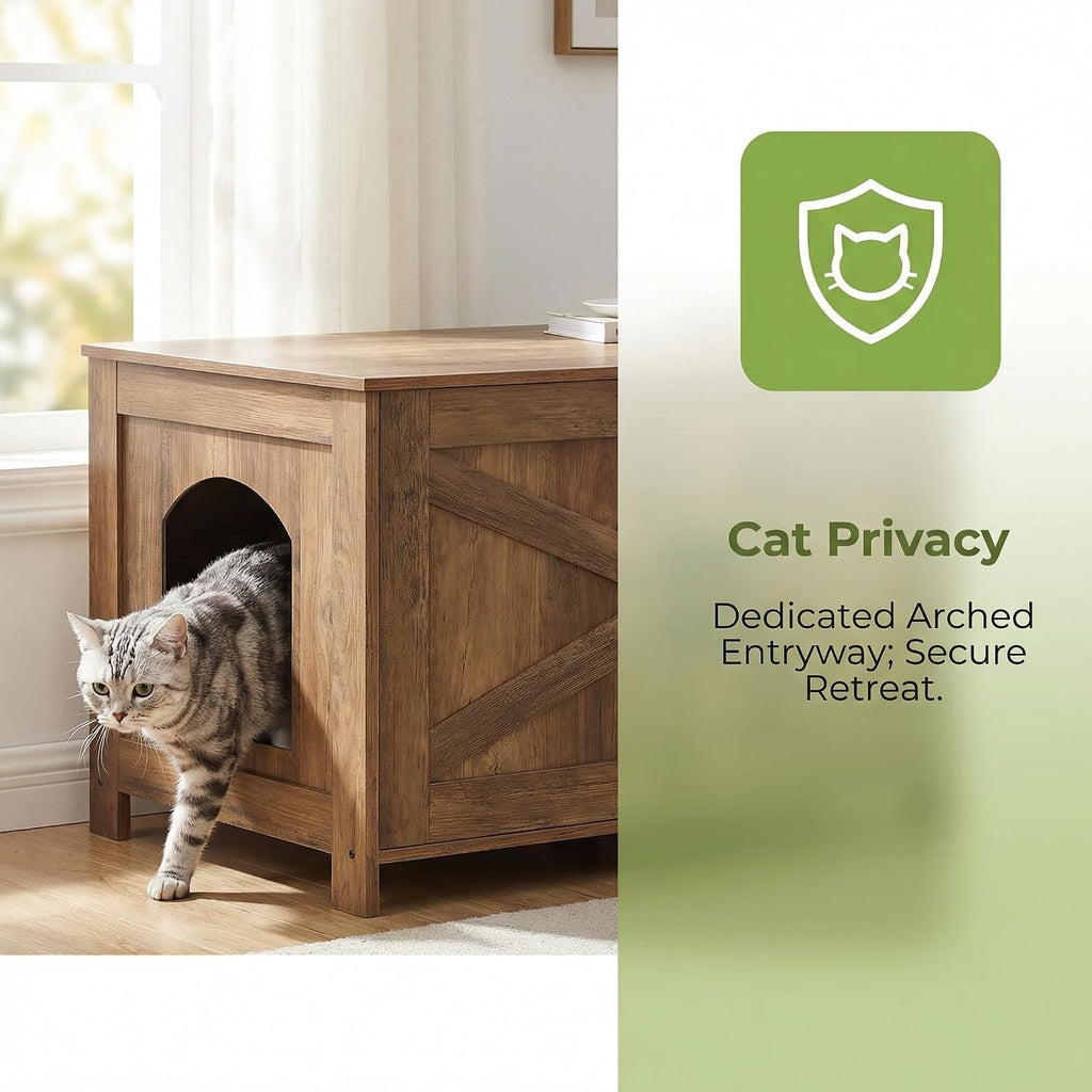 31.5" L Cat Litter Box Enclosure with Barn Door, Rustic Walnut