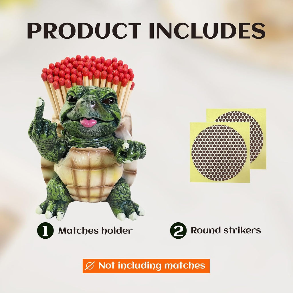 Funny Turtle Match Holder with Striker, Resin Animal