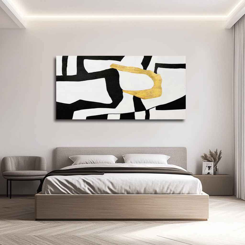 Black and White Wall Art Abstract Wall Decor Geometric Canvas Poster Large Wall Painting 24"x48" Gold Pictures Dining