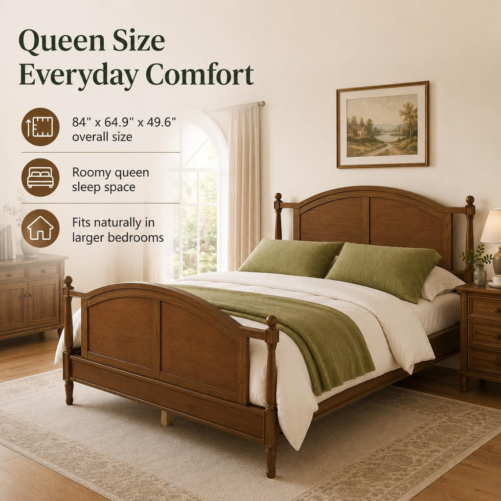 Wood Farmhouse Bed Frame with Headboard and Footboard