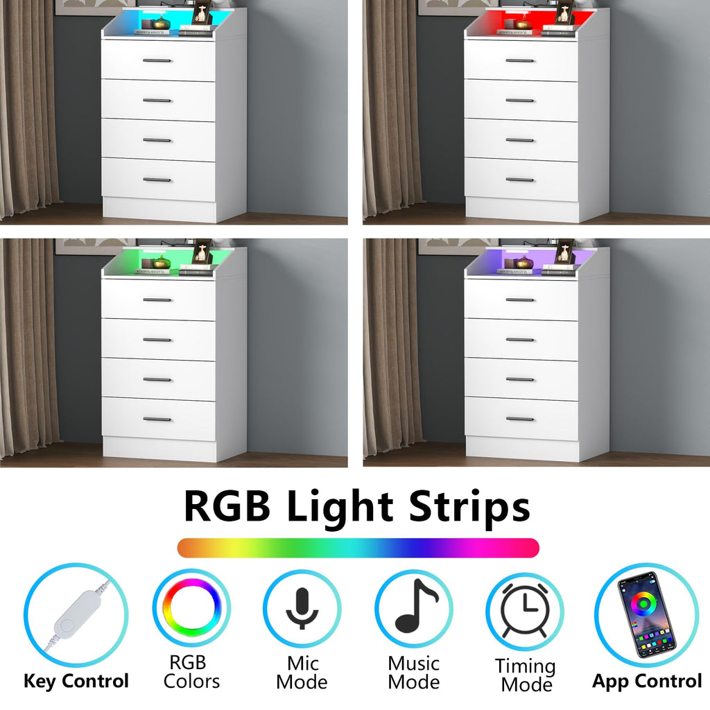 4 Drawer Dresser with LED, Modern Dresser with Power Outlet