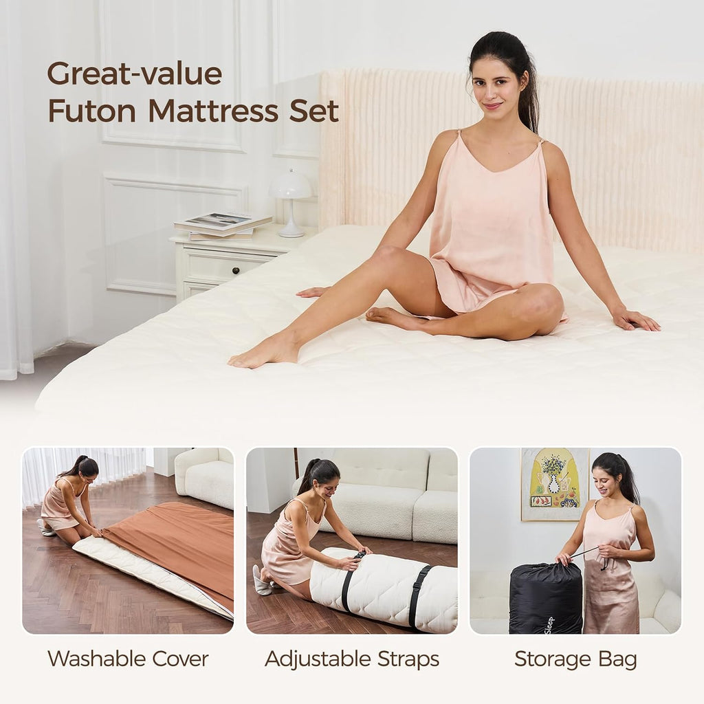 Japanese Floor Mattress with Washable Cover, Folding Futon Mattresss, Tatami Mat Sleeping Pad with Thicken Memory