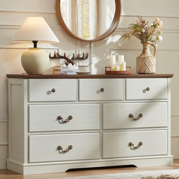Farmhouse 7 Drawer White Dresser