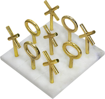 6.4" Banswara Marble Tic Tac Toe Game Set w/Gold Metal Pieces Luxury Decor