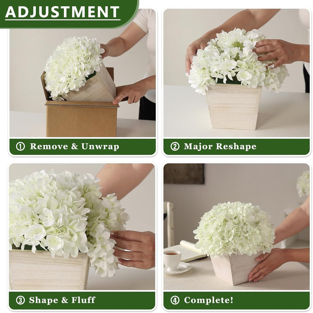 Artificial Hydrangea Flowers in Planter for Table Centerpiece Decor(White)