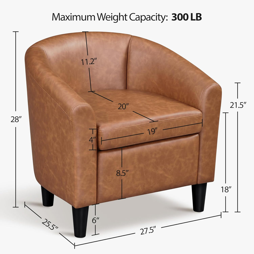 Faux Leather Accent Chair, 300 lb Cap, Brown