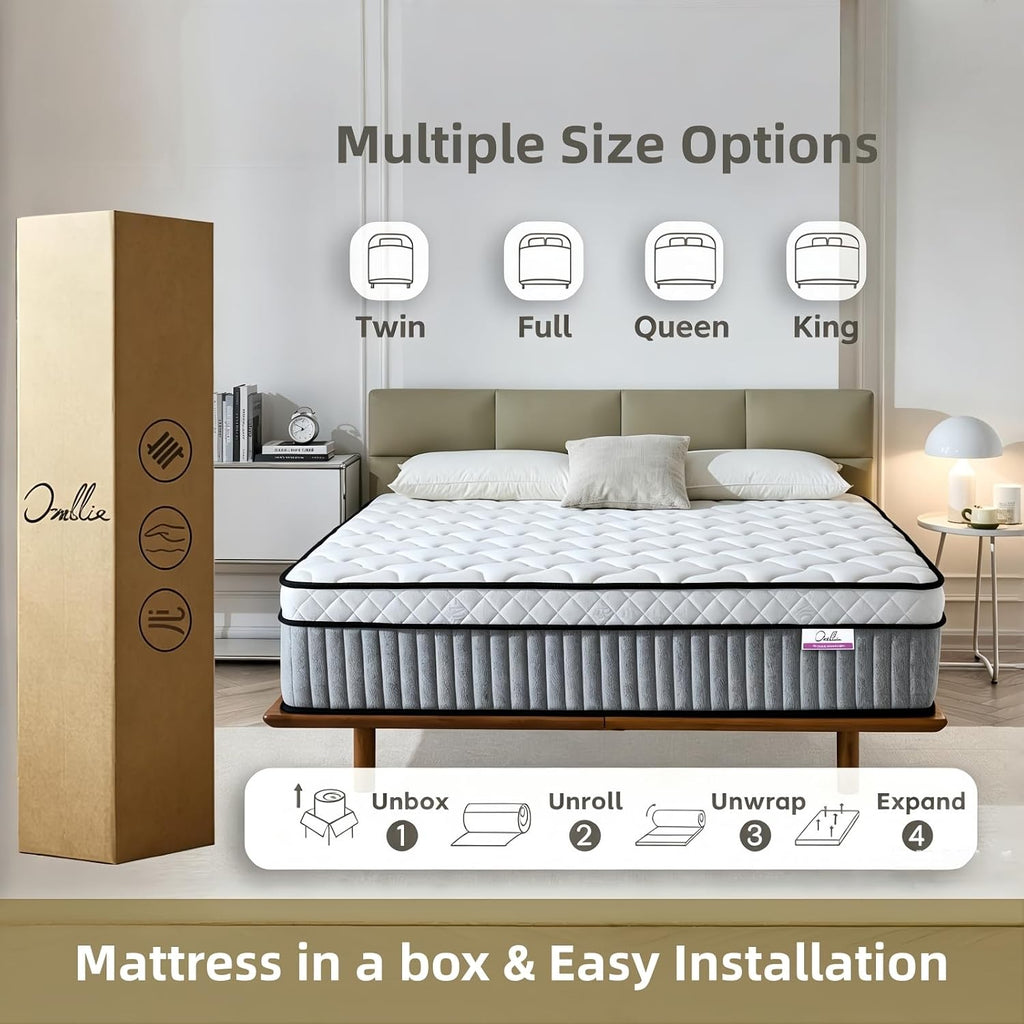 Full Size Mattress, 12 Inch Full Mattress,Hybrid Mattresses in a Box with Memory Foam and Individual Pocketed