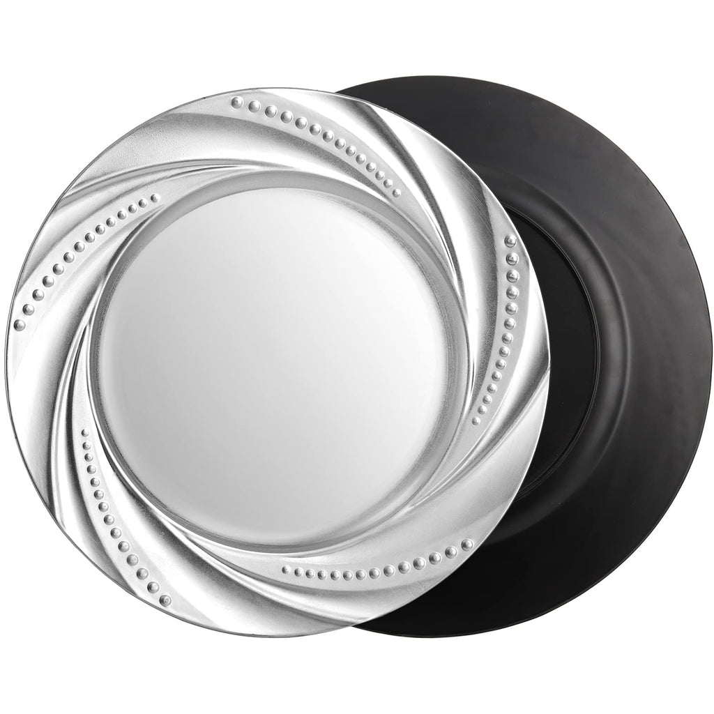 12 Pack Plastic Silver Charger Plate, 13" Round Chargers Plate Decorative Dinner Chargers, Embossed Charger Serving