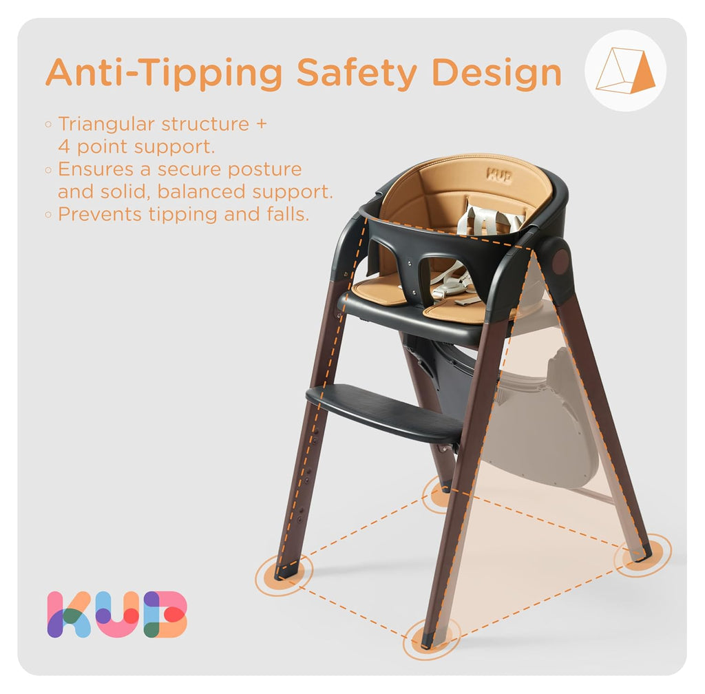 Foldable Baby High Chair for Family (Black& Wood-Printed Metal) | Portable High Chairs for Babies and Toddlers with