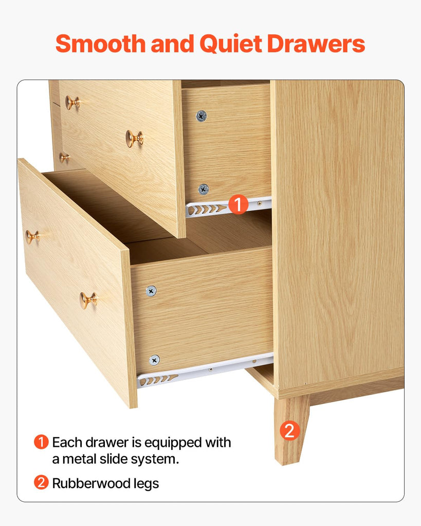 6 Drawer Dresser, Wooden Chest of Drawers with Sliding with Anti-tip Device, Modern Minimalist Dresser Chest, Closet