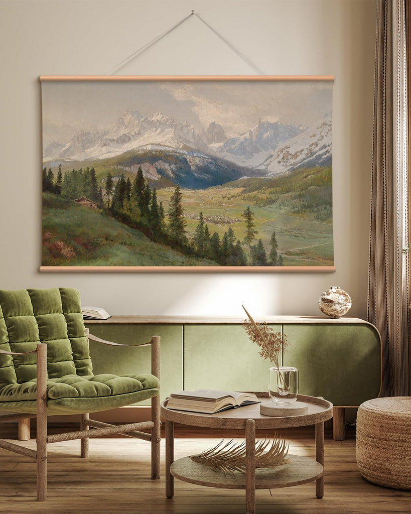 Extra Large Canvas Wall Art, 36x54 Inch Mountain Landscape Oil Painting Style, Vintage Nature Wall Decor, Above Sofa