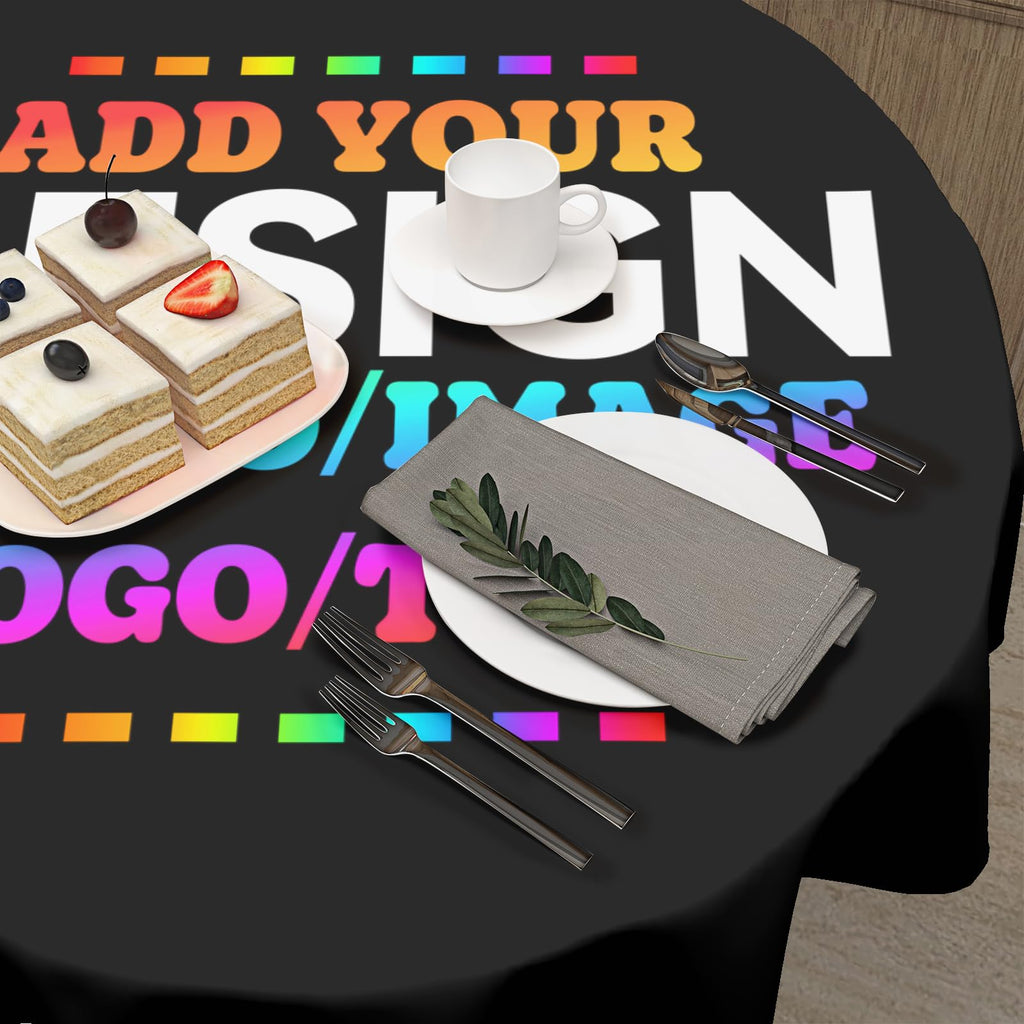 Custom Round Tablecloth 60 Inch Circle Table Cloth, Design Your Photo, Text, Business Logo, Oil Proof Wipeable Table