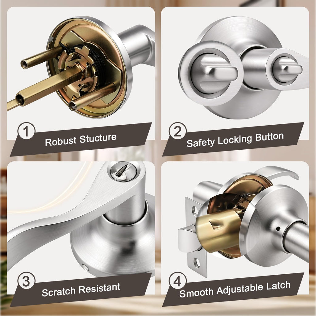 10 Pack Privacy Lever, Brushed Nickel Interior Door Handle, Bedroom