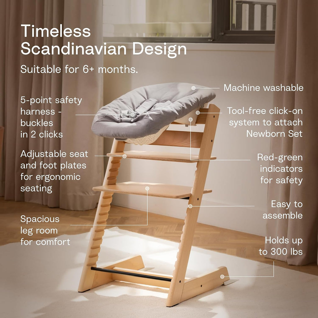 Tripp Trapp High Chair with Newborn Set Bundle, Natural | Includes High Chair, Newborn Set, for Newborns Up to 20