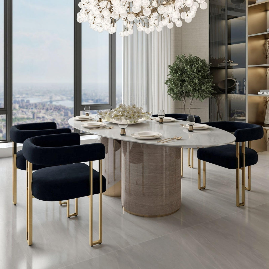 Set of 4 Black and Gold Modern Dining Chairs, Velvet Upholstered Barrel Armchairs with Metal Legs Island, Mid Century