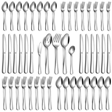 45 Piece Silverware Set with Serving Utensils, Stainless Steel Flatware Set for 8 Food Grade Novelty Flatware Cutlery