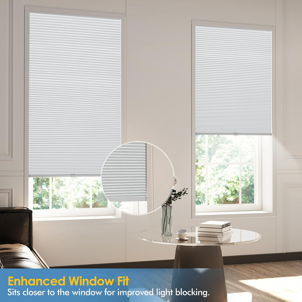 No Drill Cellular Shades, Trim-to-Fit Blackout Cordless Honeycomb Blinds | Easy Install Window Shades, Thermal