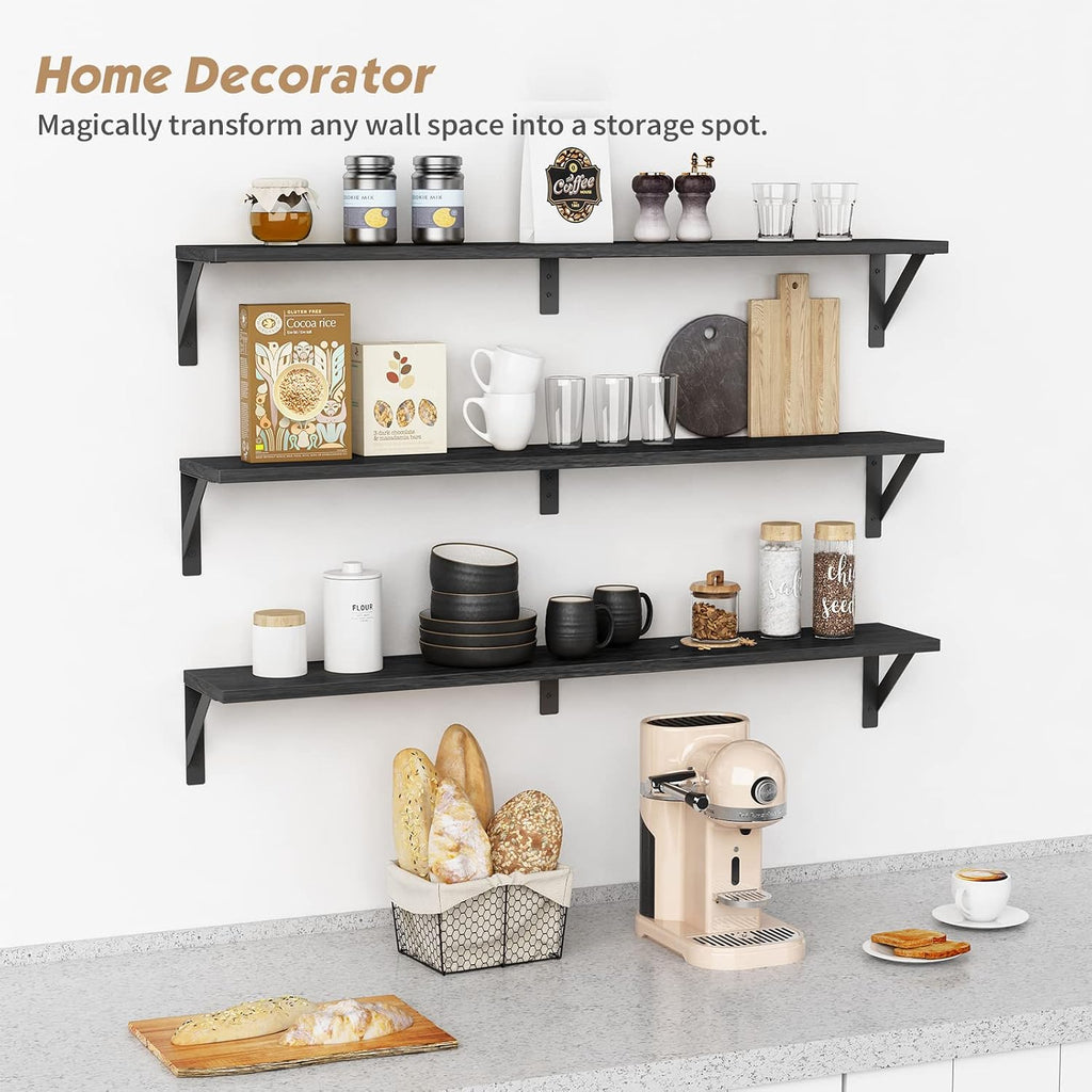 Floating Shelves 36 Inches Long 8 in Deep Set of 3, Large Wall Shelf Books, Heavy Duty Wide Wall Shelving Office