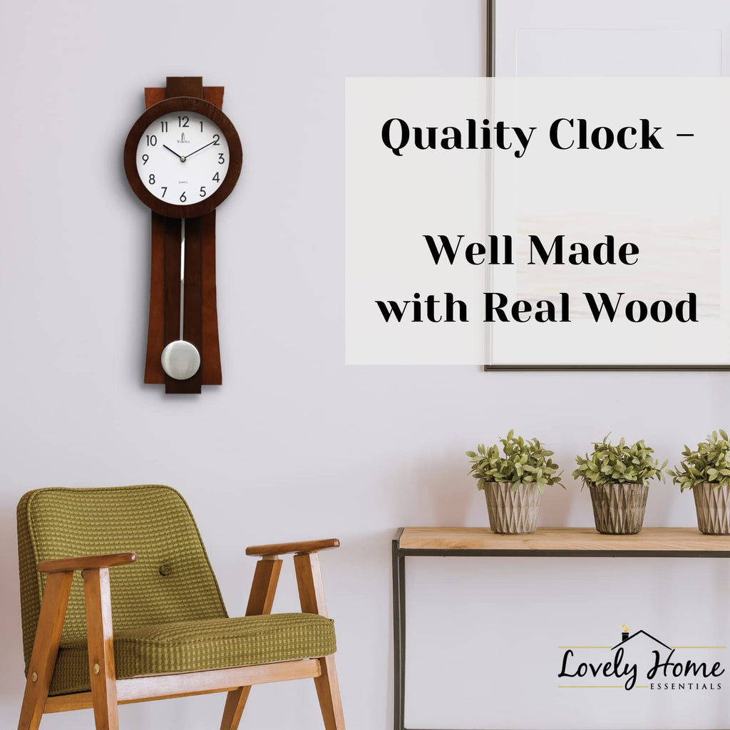 Pendulum Wall Clock Battery Operated, Modern Pendulum Clock Quiet Wooden