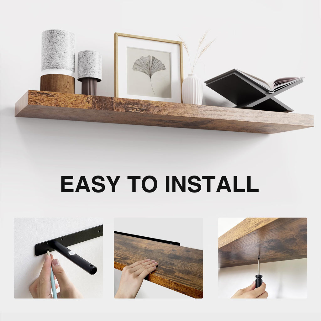 Bathroom Floating Shelves for Wall, 36" Shelf, Set of 3, Rustic Brown