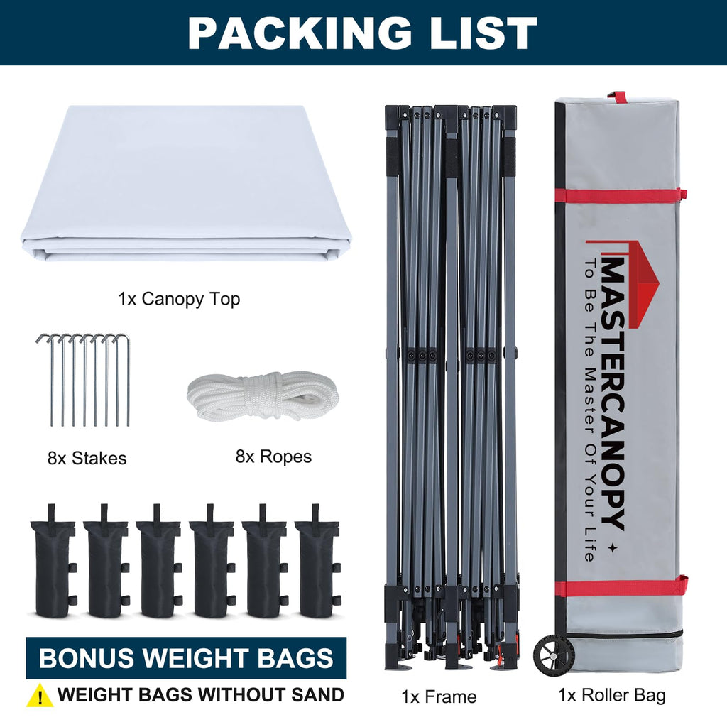10x20 Durable Pop Up Canopy Tent with Roller Bag, White