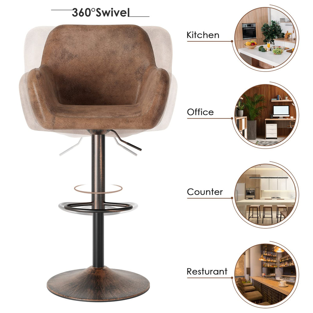 Bar Stools Set of 2 Counter Adjustable Swivel Height Barstools 29 Inch Faux Leather Bar Chairs with Padded Back and