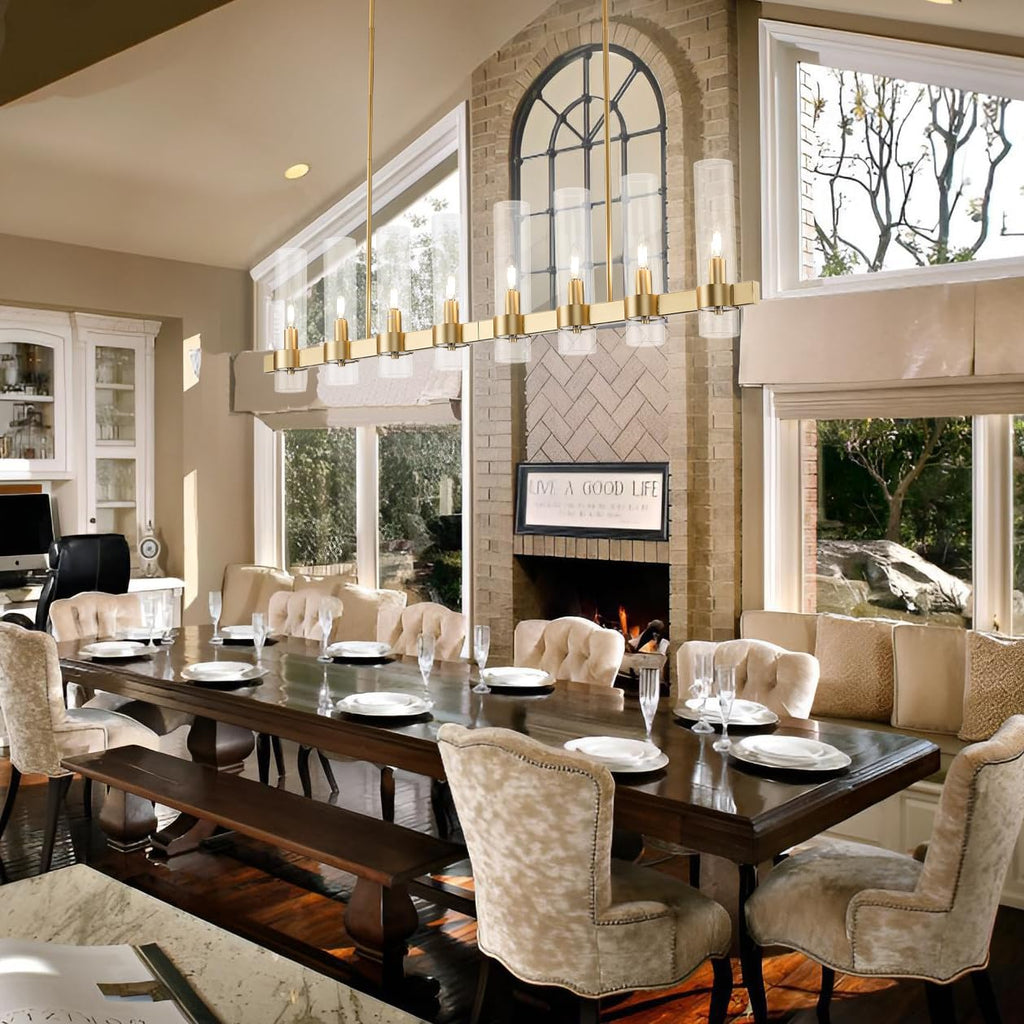 Linear Chandelier - Gold Kitchen Island Lighting - with Glass Shape Adjustable 50'' Modern Farmhouse