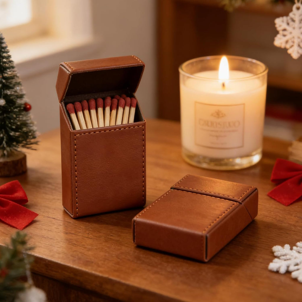 Leather Match Holder with Magnetic Closure, Smooth Leather Clean Stitching, and Moisture-Resistant Design for Coffee