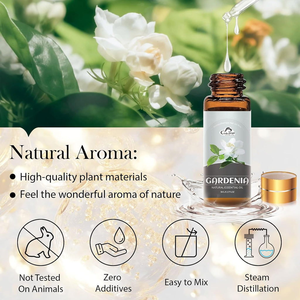 Essential Oil Set, Fragrance Oils for Diffusers, Home Care, Humidifier Laundry, Candle Making - Tea Tree - Set of 32