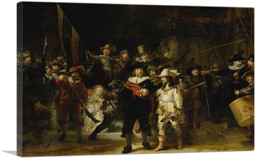 The Night Watch 1642 Canvas Art Print Stretched Framed Painting Picture Poster Wall Decor by Rembrandt van Rijn - 26"