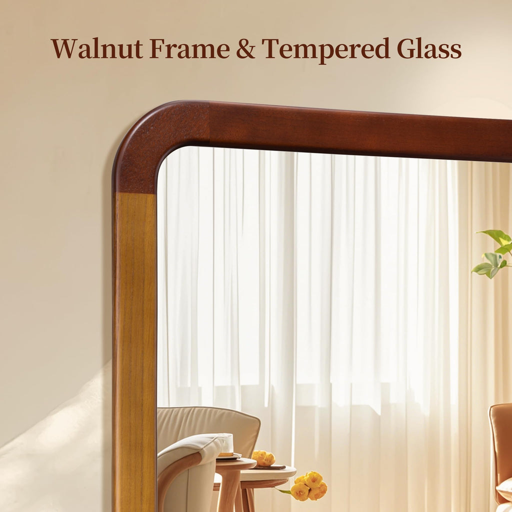 Bathroom Mirror 24 x 24 Inch, Brown Wood Walnut Square Tempered Wall Mirror
