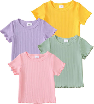 Pack Toddler Baby Girl Shirts Multi-Color Crewneck Basic Tees