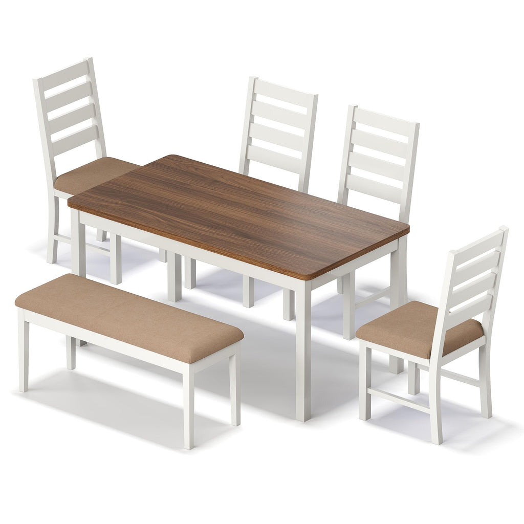 6-Piece Dining Table and Chair Set with 4 Chairs & 1 Bench, Brown