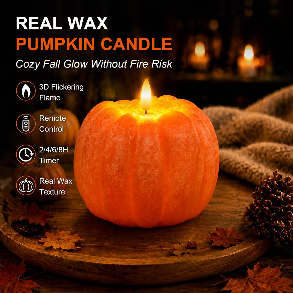 Fall Decor, Fall Decorations Large Flameless Pumpkin Candle Orange