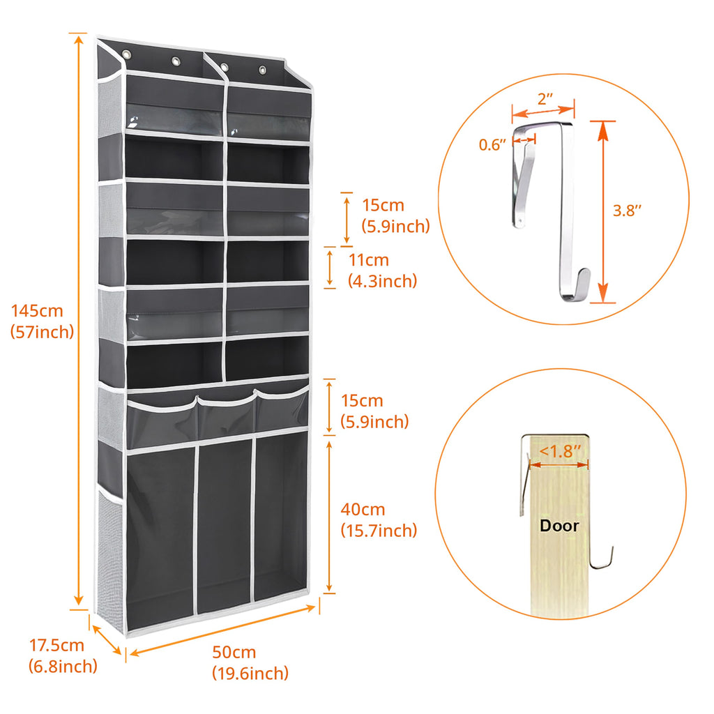 Extra Large Over The Door Organizer with Clear Pockets - 8 Compartments & XL Bottom Storage, Heavy-Duty Hanging