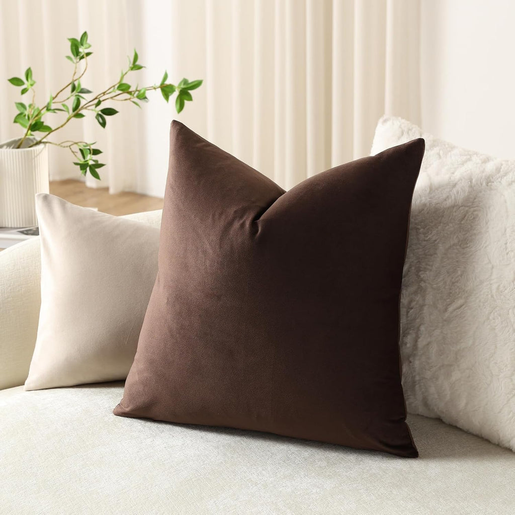 Throw Pillow Covers 18x18 Chocolate Brown: Pack of 2 Cozy Soft Velvet Square Modern Luxury Decorative Throw Pillow Cases