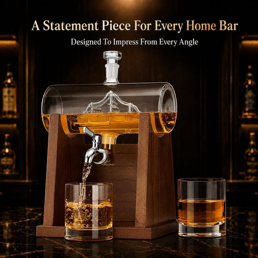 Ship Whiskey Decanter Set for Men, 1250ml Liquor Decanter Gift with Ship Inside, 2 Whiskey Glasses & Wooden Stand