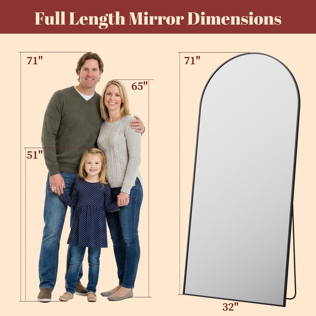 71"×32" Oversized Arched Full‐Length Mirror, Black Floor Mirror