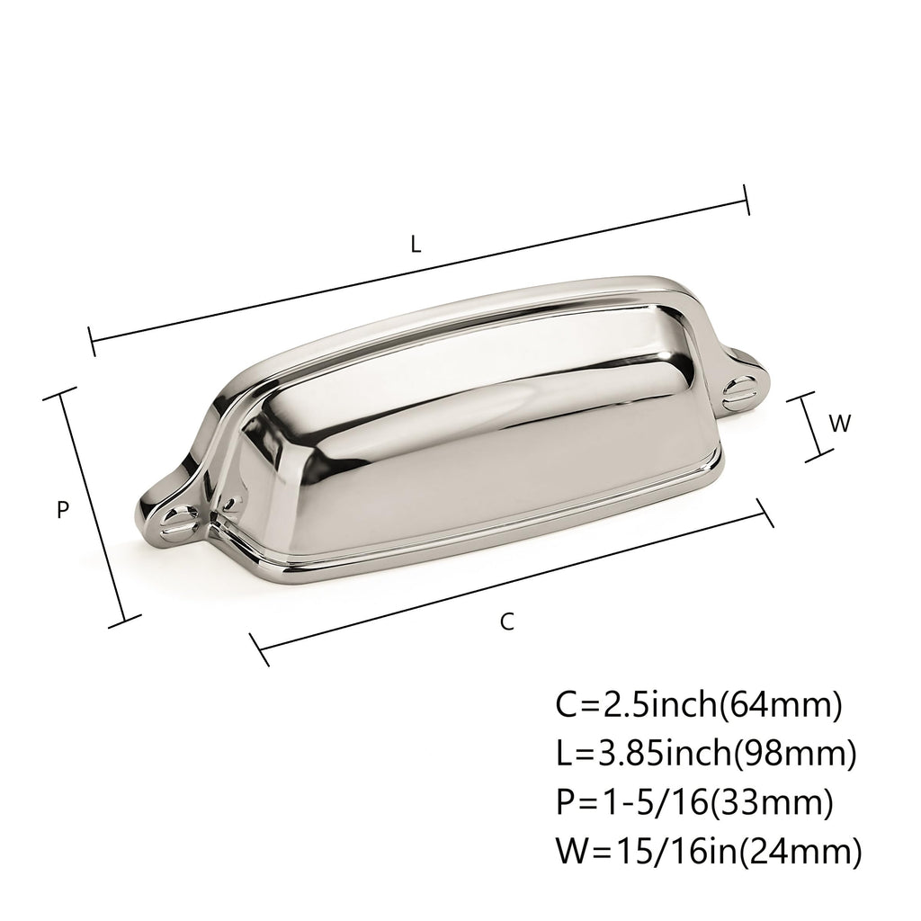 10 Pack 2-1/2 inch(64 mm) Drawer Pulls Polished Nickel Cabinet Cup Pulls Cabinet Hardware Vintage Kitchen Cabinet