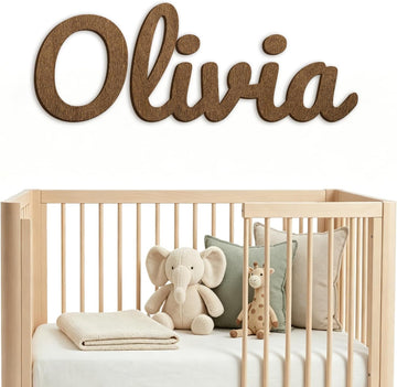 Wood Baby Name Sign, Personalized Nursery Name Wall Decor with 4 Colors 8 Fonts Options, Solid Wood Name Plaque, Kids