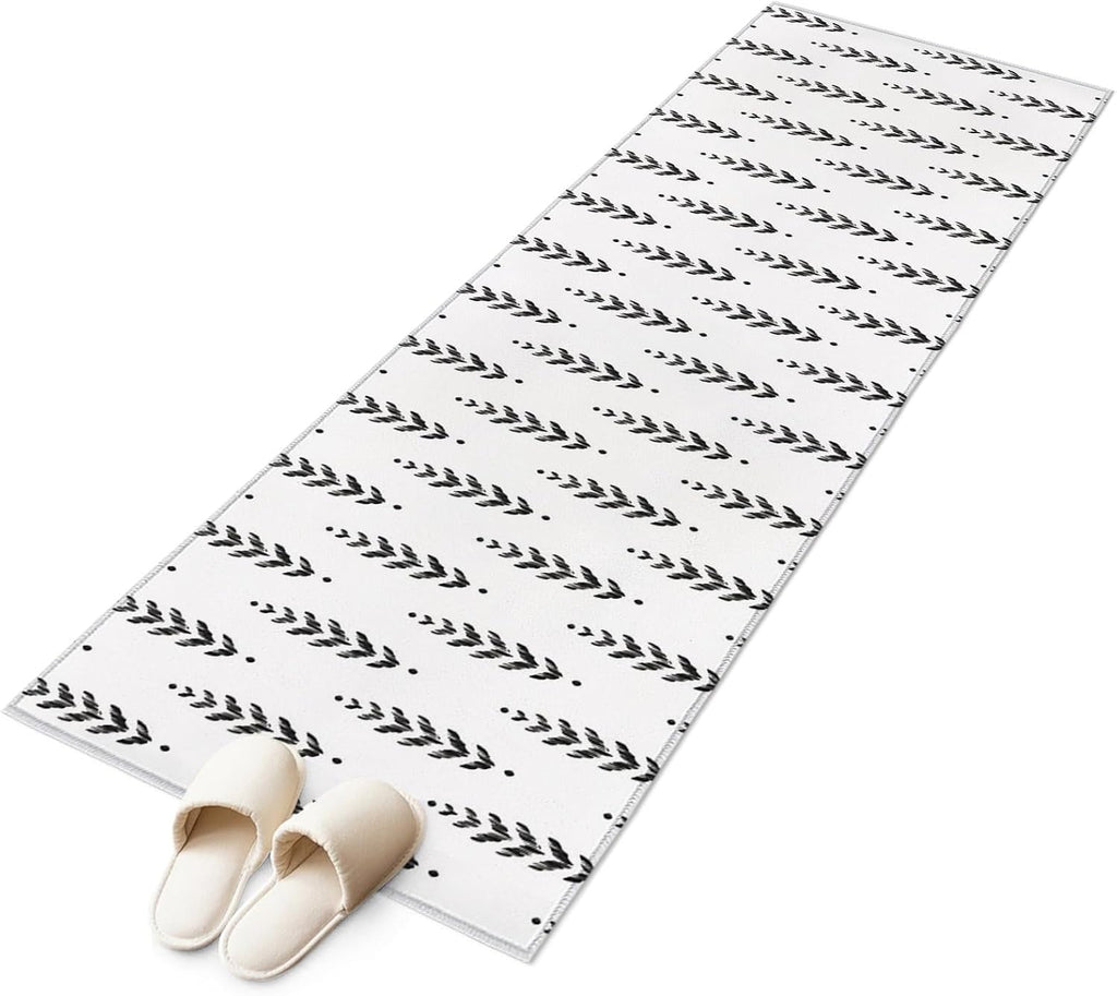 Rectangle Rug,Modern Scandi Botanical Leaves Washable Area Rugs Non-Slip Accent Rug Minimalist Black Leaf on