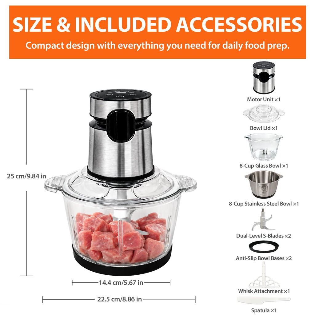 Touch Control Auto Food Processor 500W Copper Meat Onion Garlic Nuts Veg