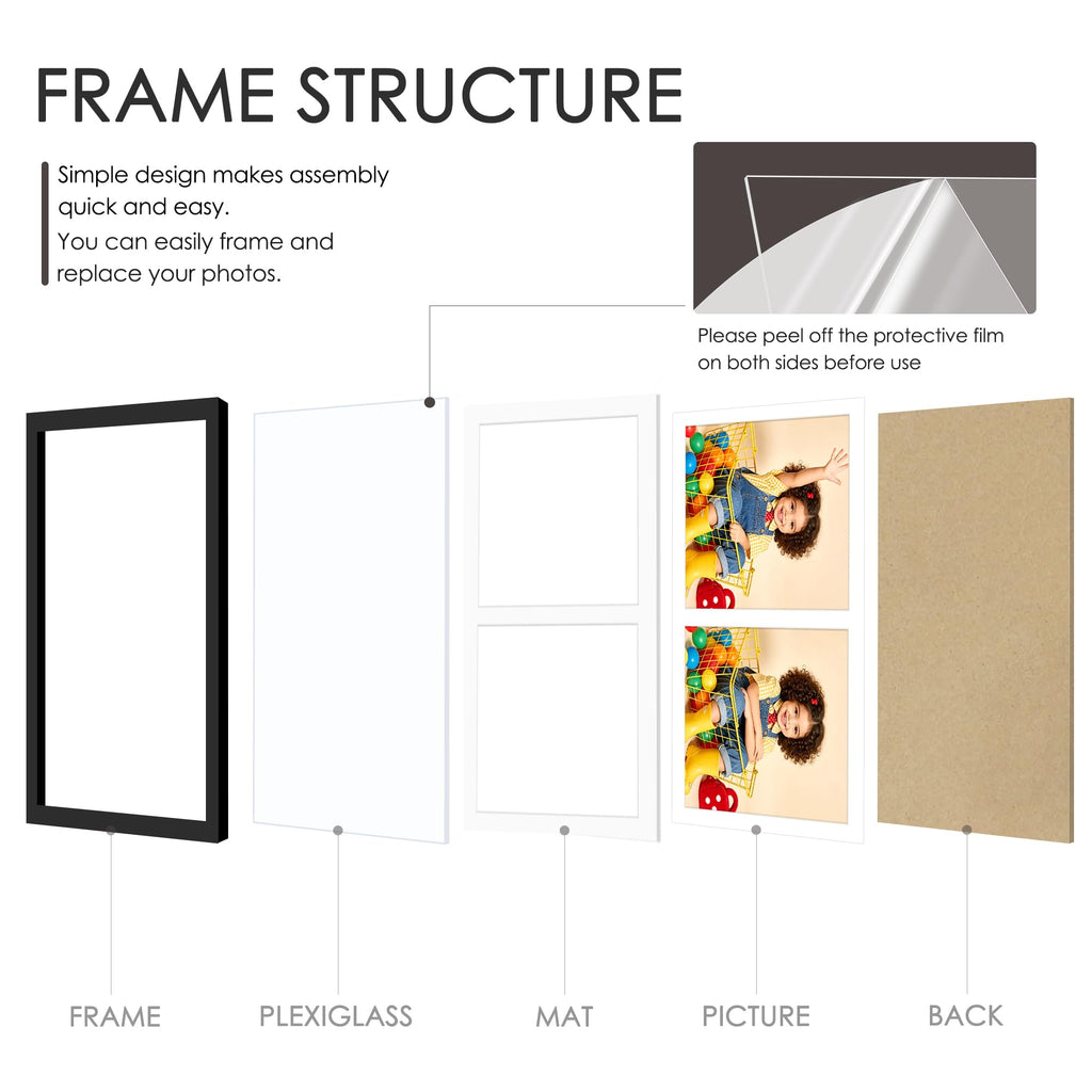 16x24 2 Opening Collage Frame For 2 11x14 Photos Black